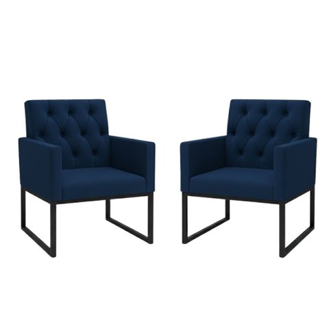 Kit 2 Poltronas para Recepção Thais com Base de Ferro Preto Resistente Azul