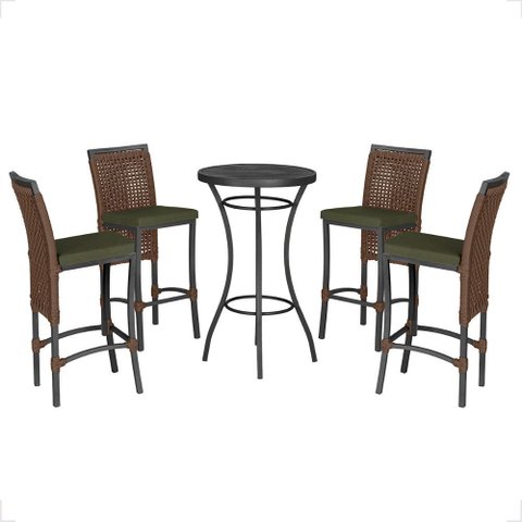 Mesa Bistro e 4 Banquetas Roma Preta Corda Náutica 13 Trama Original