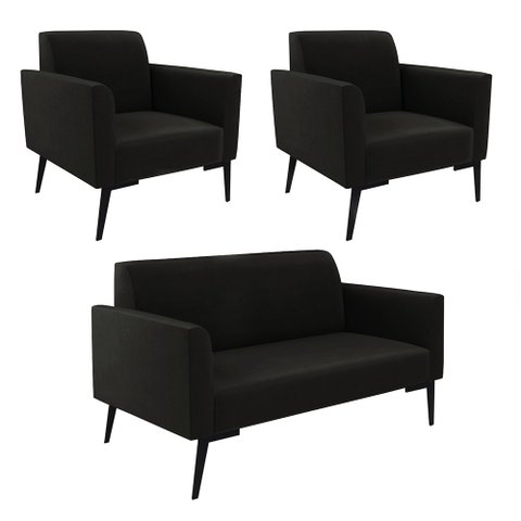 Sofá Namoradeira com 2 Poltronas Pés Villach Marisa Suede D03 - D'Rossi Preto