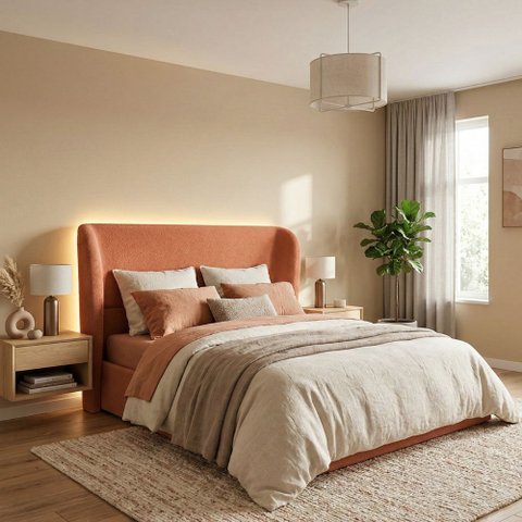 Cabeceira Cama Casal King Size Livia 195cm Orgânica Curva Bouclê Terracota - Montanari's Decor