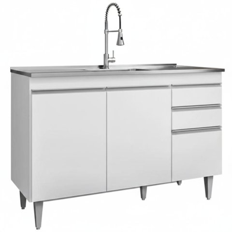 Balcao para Pia 3 Portas 2 Gavetas 120 Cm Melissa Branco Eratto Moveis