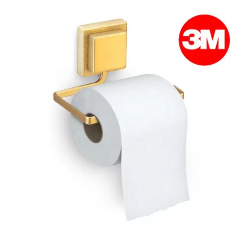 Suporte Banheiro Porta Papel Higieno de Parede 3M Dourado - Arthi
