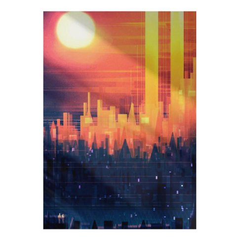 Quadro Decorativo Geométrico Prédios em Preto e Laranja