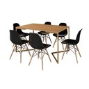 Ver imagem 2 de Mesa Jantar Industrial Retangular 137x90cm Canela Base V Dourada com 6 Cadeiras Pretas Eames Eiffel
