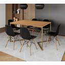 Ver imagem 1 de Mesa Jantar Industrial Retangular 137x90cm Canela Base V Dourada com 6 Cadeiras Pretas Eames Eiffel