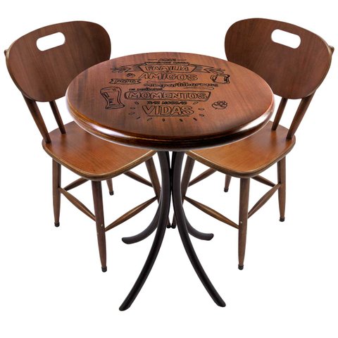 Cj Mesa Madeira 60cm - Bistrô Fixa 78cm + 2 Cadeiras 43 - Natural - Família e Amigos