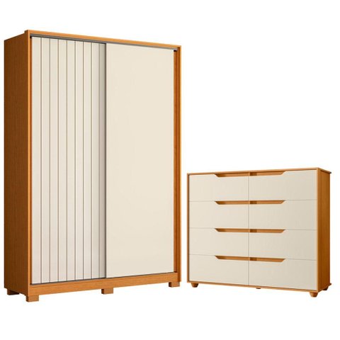 Guarda Roupa Solteiro Frizatto 02 Portas de Correr e Cômoda Doble Cinamomo Off White Flex - Móveis a