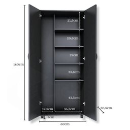 Armário Para Área Serviço 2 Portas Vassouras ClickForte Armário Lavanderia Preto - 15