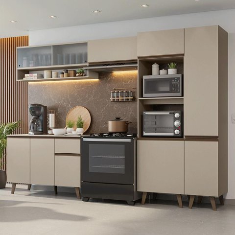 Armário de Cozinha Completa 300cm Crema Nice Madesa 08 Crema