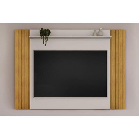 Rack Bancada C/ Painel P/ Tv até 60 Pol Trend Ripado Extensível 108x160 Cm Freijó/off White - Dj
