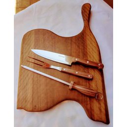 Tábua Churrasco Madeira Ipê Formato Único 53cm com Kit Churrasco - 6