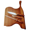 Ver imagem 1 de Tábua Churrasco Madeira Ipê Formato Único 53cm com Kit Churrasco