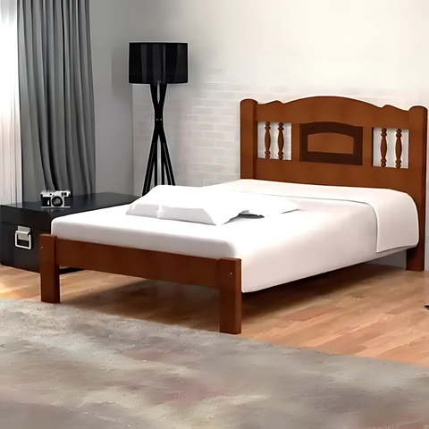 Cama de Casal Bella de Madeira Maciça Angelim Pedra/tauari Castanho
