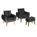 Ver imagem 1 de Kit 2 Poltronas Decorativas Opala e Puff Opala Suede Preta Su Decor