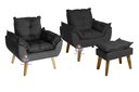 Ver imagem 1 de Kit 2 Poltronas Decorativas Opala e Puff Opala Suede Preta Su Decor