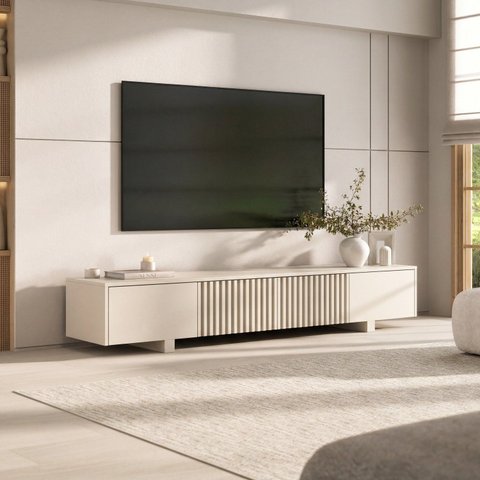 Rack para TV até 75 Polegadas 180cm Portas Ripadas Aruá CabeCasa MadeiraOriginals