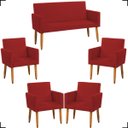 Ver imagem 1 de Kit Namoradeira Decorativa Para Sala Nina + 4 Poltronas Para Recepção Manicure Suede
