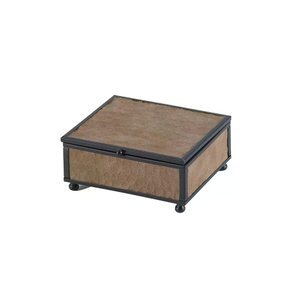 Caixa Decorativa em Metal e Couro Sintetico Preto e Marrom P