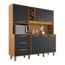 Ver imagem 2 de Kit de Armários para Cozinha MDP 6 Portas 3 Gavetas Yescasa Marrom/Cinamomo/Preto Catedral