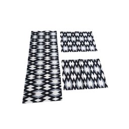 JOGO DE PASSADEIRA JACQUARD ANTE DERRAPANTE 3 PÇS - LOSANGO PRETO - 1