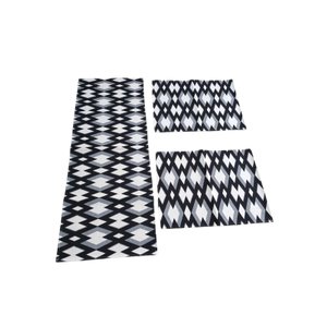 JOGO DE PASSADEIRA JACQUARD ANTE DERRAPANTE 3 PÇS - LOSANGO PRETO