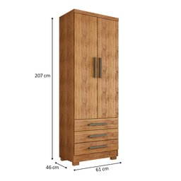 Guarda Roupa Solteiro Floripa 2 Portas 3 Gavetas Cedro - Saga Decor - 4
