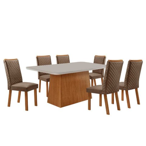Mesa de Jantar Aida 180cm Tampo MDF e Vidro Canto Copo com 6 Cadeiras Lira Moderna