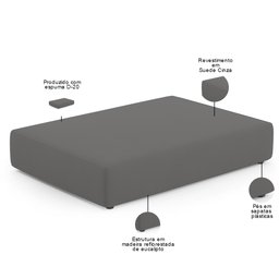 Puff Pet Cama Estofada para Cachorro Marley L02 Suede Cinza - Inoviza - 4