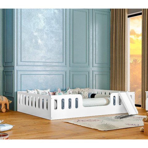 Cama Intanfil Helo Montessoriana Casal Branca Com Escorregador - Divaloto - Cor: Branco