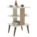 Ver imagem 4 de Mesa de Cabeceira Retro com Prateleira Mesa de Quarto Lateral Moderna Pop - Off White e Ripado