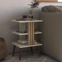 Ver imagem 5 de Mesa de Cabeceira Retro com Prateleira Mesa de Quarto Lateral Moderna Pop - Off White e Ripado