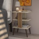 Ver imagem 3 de Mesa de Cabeceira Retro com Prateleira Mesa de Quarto Lateral Moderna Pop - Off White e Ripado