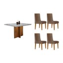 Ver imagem 1 de Conjunto: Mesa Sala Jantar Berlim Tampo c/ Vidro Curvo 90cm+ 4 Cadeiras Dakota Madeira Naturale/Off