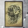 Quadro Decorativo Silhueta de Leão Rugindo Dourado-34x49Cm - 1