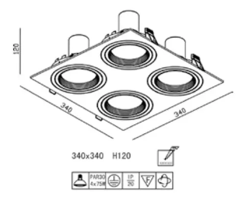 Spot Embutido Quadruplo 4 X Par30 Recuo Anti Ofuscante - 2