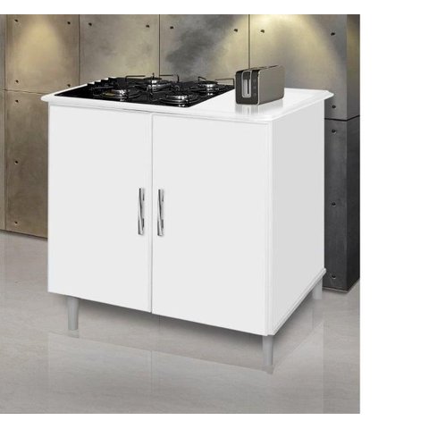Balcao Luanda p/ cooktop 04 bocas cor branca 02 portas PASSE BEM