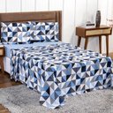 Ver imagem 1 de Jogo de Lençol Solteiro 3 Peças 100% Algodão Geométrico Azul