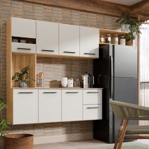Armário de Cozinha Suspenso 180cm com 7 Portas e 2 Gavetas Juliana Damasco e Off White