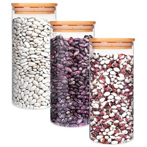 Kit de 3 Potes Herméticos Vidro Tampa Bambu 800ml U Unica Unica