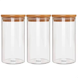 Kit de 3 Potes Herméticos Vidro Tampa Bambu 800ml U Unica Unica - 2