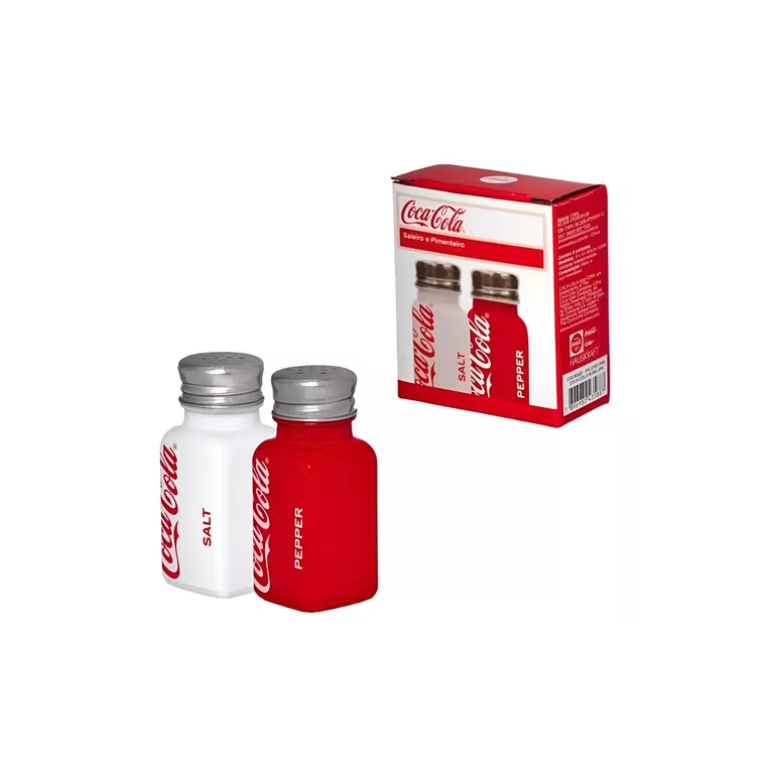 Conjunto Saleiro Pimenteiro Coca-cola Vidro 80ml 2 Peças Conjunto Saleiro Pimenteiro Coca-cola Vidro 80ml 2 Peças