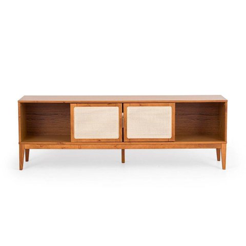 Rack para TV 75 Polegadas Viena Madeira Maciça 2 Portas 180cm Telinha Amêndoa - Apaixone & Decore
