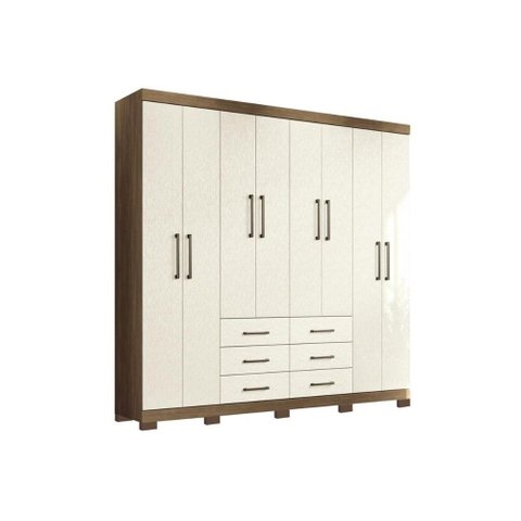 Guarda Roupa Casal 8 Portas e 6 Gavetas C/ Pés Liverpool Jatoba/areia - Santos Andirá