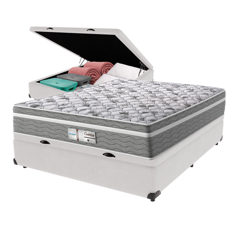 Cama Box Baú Branco e Colchão Casal Evolution Molas Ensacadas Probel