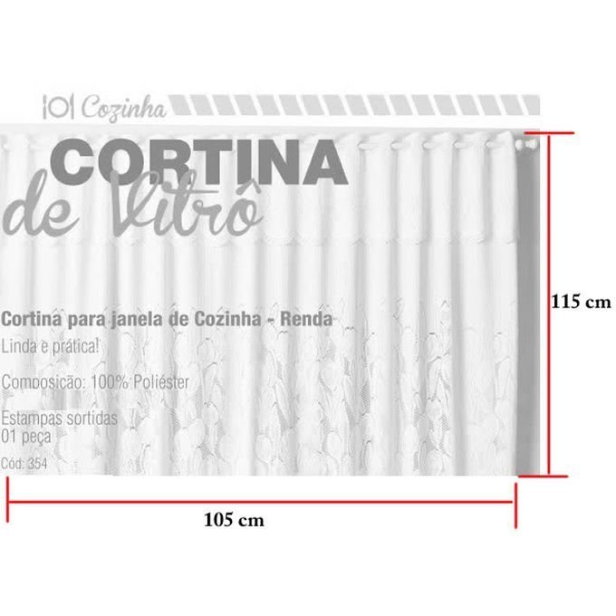 Cortina Vitro - Cozinha Rendada - cortina para Vitro Cozinha - 105cm Largura x 115cm Altura - Panami - 2