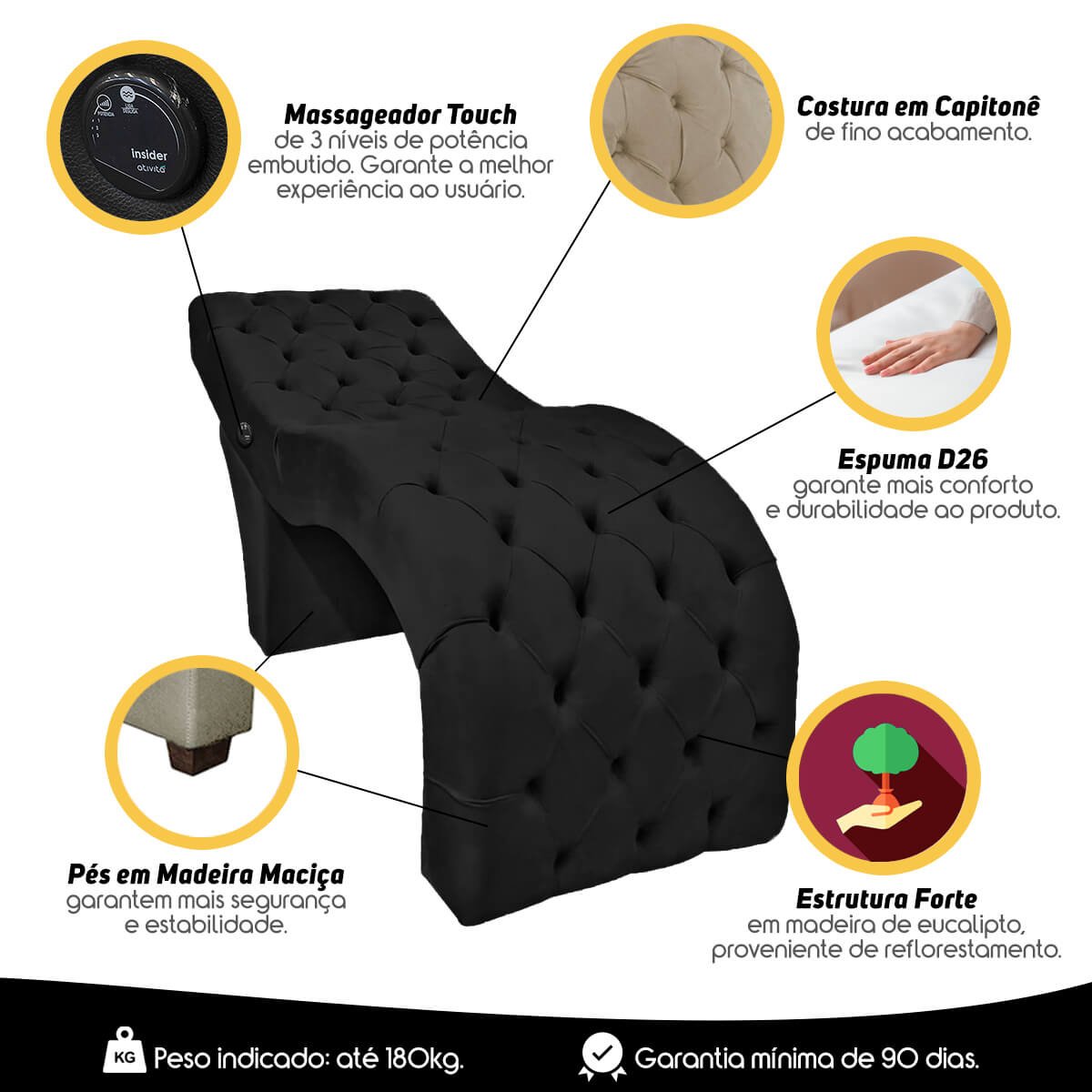 Maca Mesa Profissional com Vibroterapia Massagem Clínica Veludo Preto SOFA STORE - 5