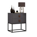 Ver imagem 3 de Kit 2 Mesinha de Cabeceira Unic 45cm 2 Gavetas com Puxadores de Couro e Base de Metal Preto Cor:cinz