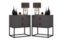 Ver imagem 1 de Kit 2 Mesinha de Cabeceira Unic 45cm 2 Gavetas com Puxadores de Couro e Base de Metal Preto Cor:cinz