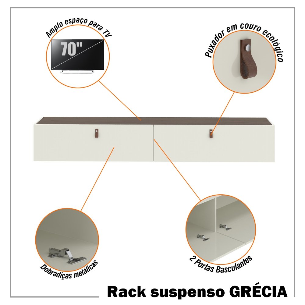 Rack Suspenso para Tv até 70 Polegadas 2 Portas Grécia 180cm - 3