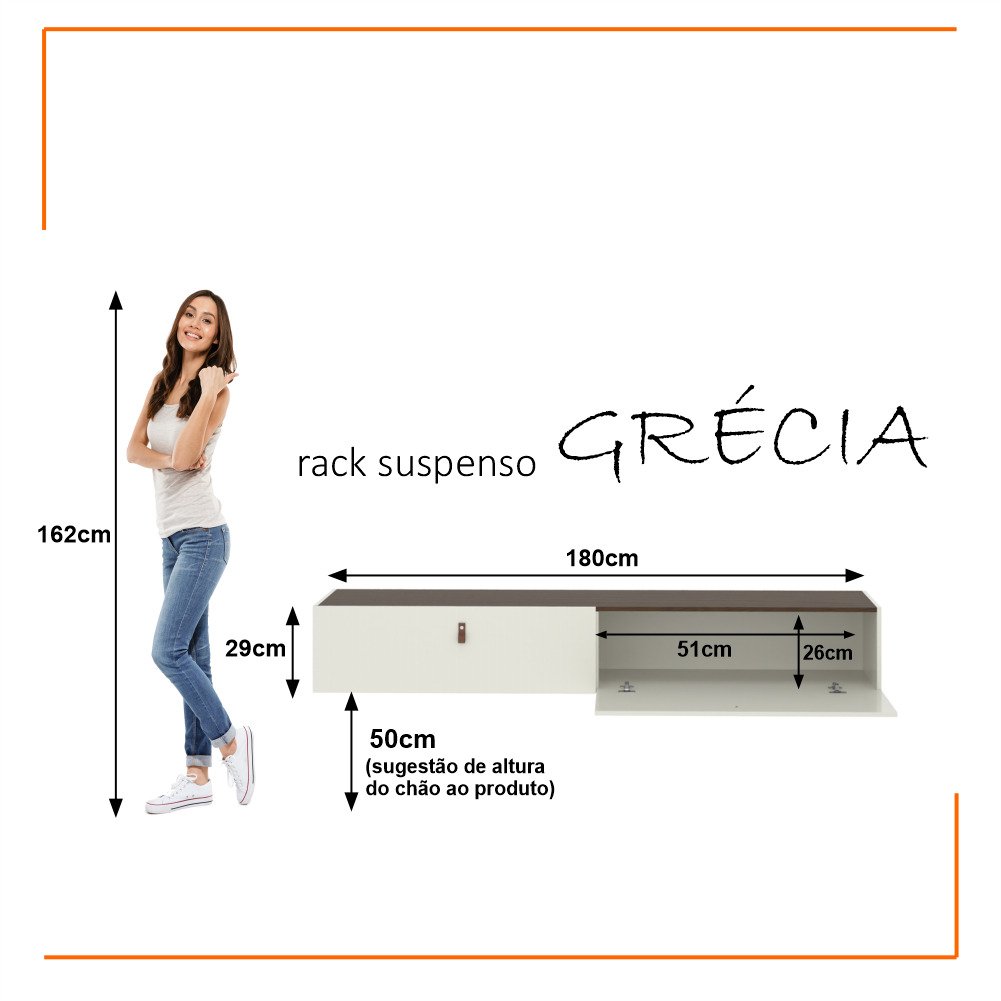 Rack Suspenso para Tv até 70 Polegadas 2 Portas Grécia 180cm - 2